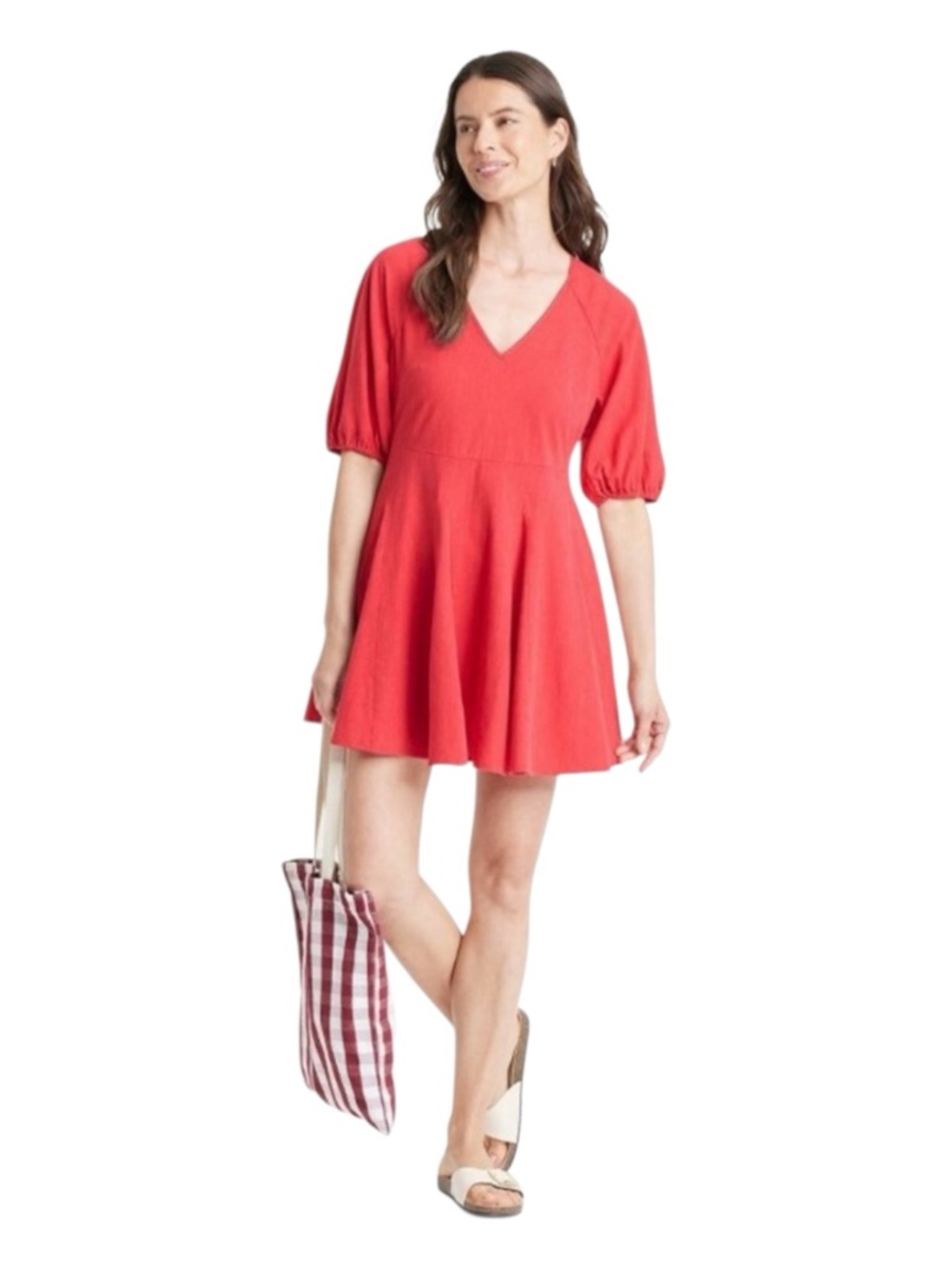 Universal Thread - NWT - Red V-Neck Puff Sleeve Skater Dress - Picture 6 of 6